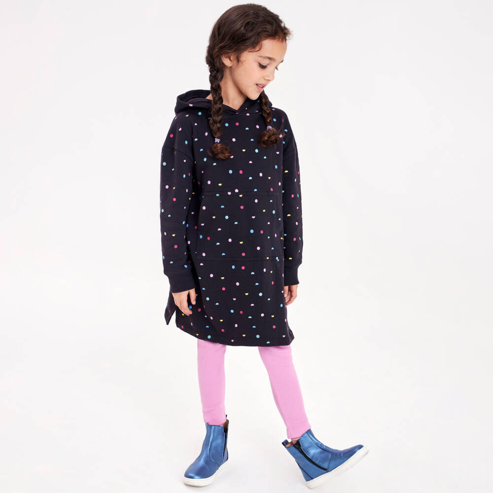 Joyday-Girls Black Cotton Hoodie Dress | Childrensalon Outlet
