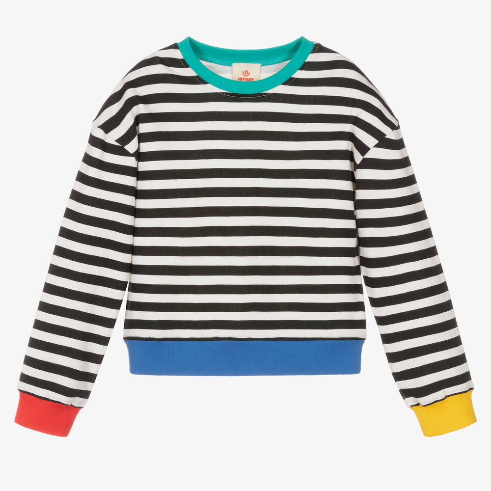 Joyday - Girls Black Striped Cotton Sweatshirt | Childrensalon