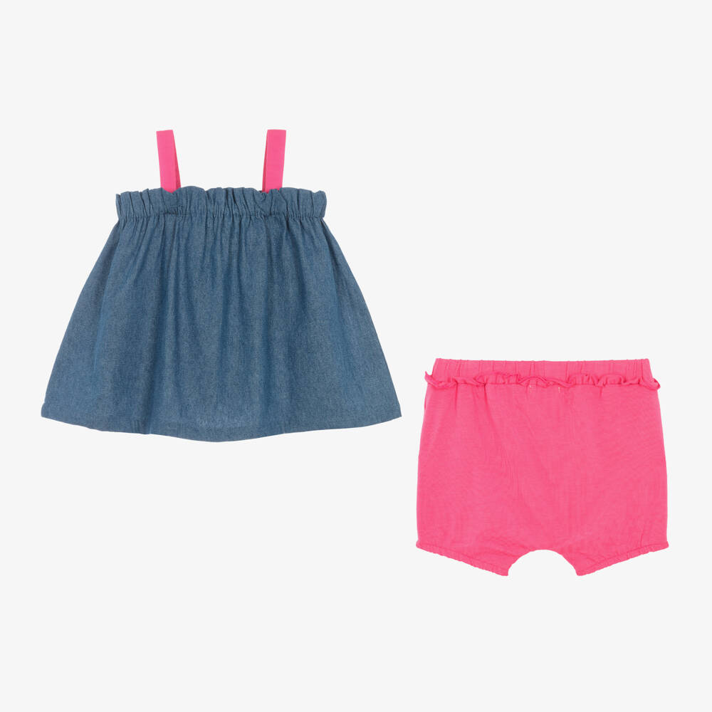 Joyday-طقم بناتي أزرق شامبراي مزين بالكشكش | Childrensalon Outlet