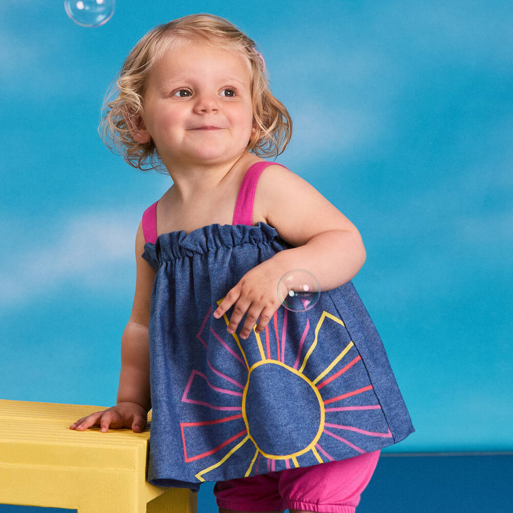 Joyday-طقم بناتي أزرق شامبراي مزين بالكشكش | Childrensalon Outlet