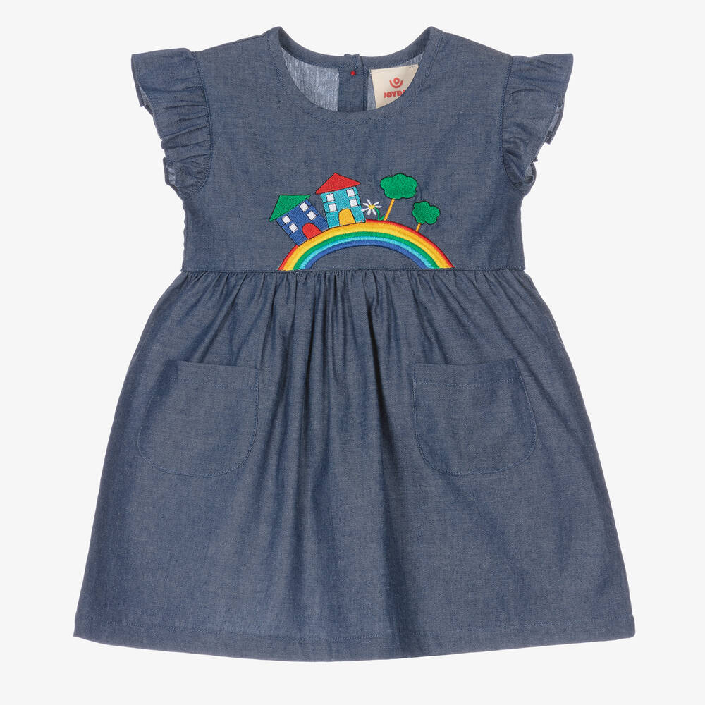 Joyday - Girls Blue Chambray Rainbow Dress | Childrensalon