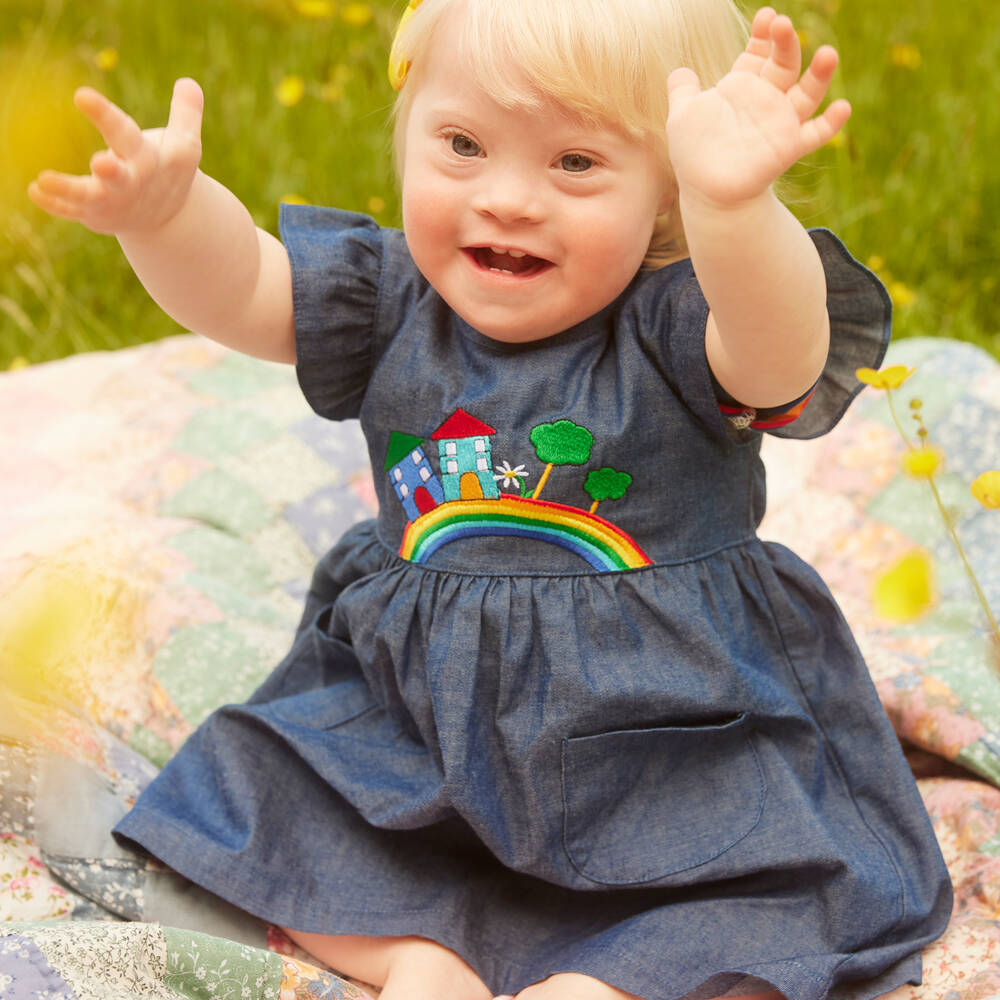 جويداي-فستان أطفال بناتي قطن شامبري لون أزرق | Childrensalon Outlet