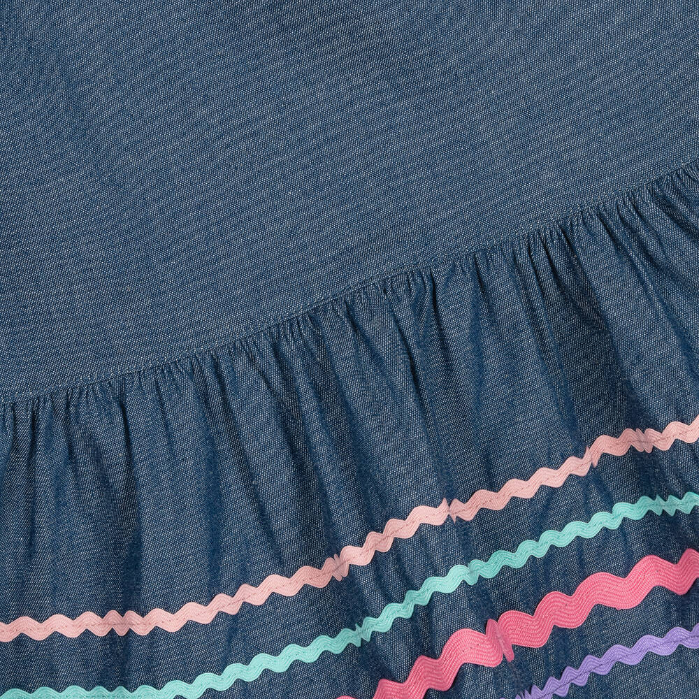 Joyday-Синее платье из шамбре с тесьмой-зигзагом | Childrensalon Outlet