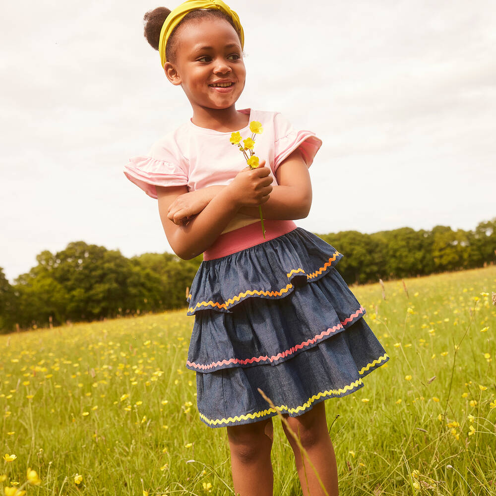 Joyday-Girls Blue Chambray Ric Rac Skirt | Childrensalon Outlet