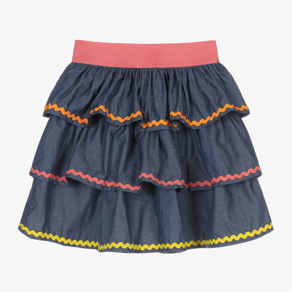 Joyday-Girls Blue Chambray Ric Rac Skirt | Childrensalon Outlet