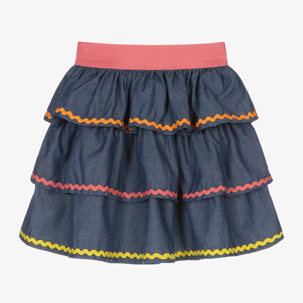Joyday - Girls Blue Chambray Ric Rac Skirt | Childrensalon