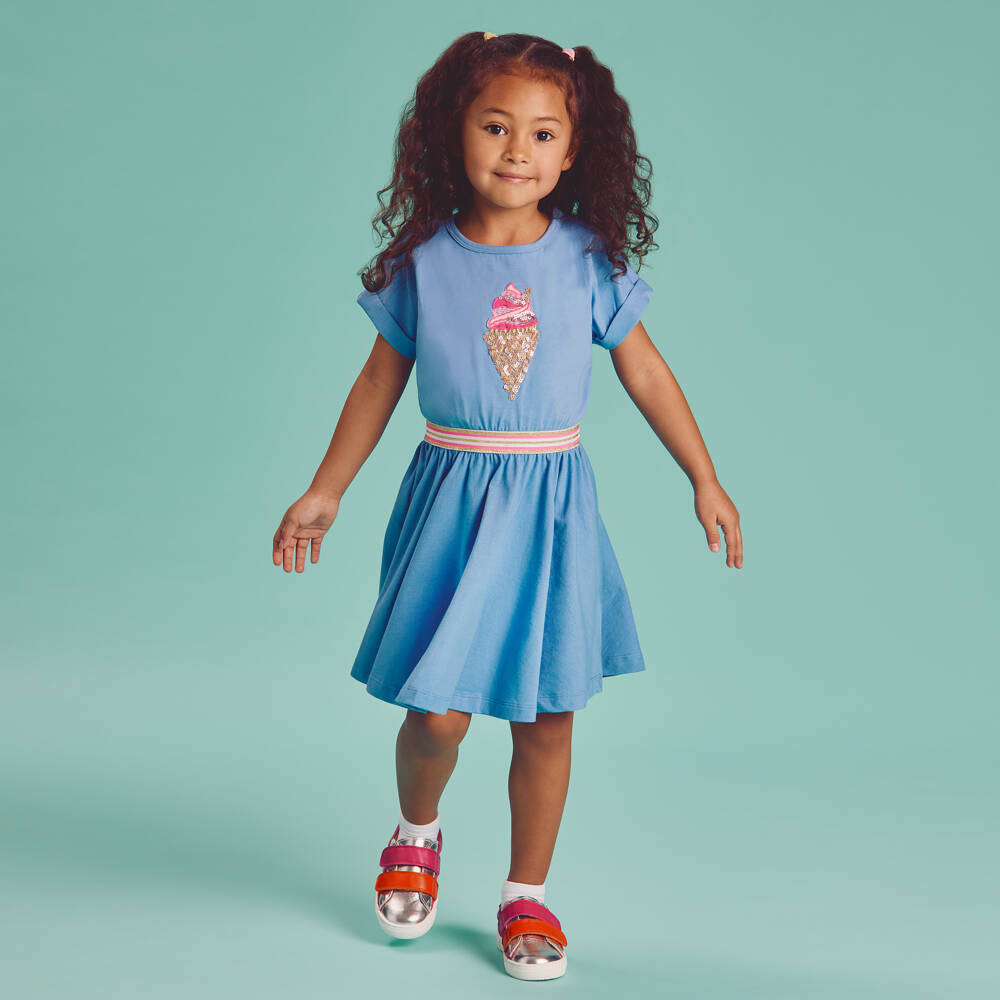 Joyday-فستان أزرق قطني للبنات بنقشة الآيس كريم | Childrensalon Outlet