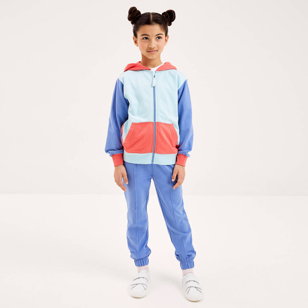 Joyday-Girls Blue Cotton Zip-Up Hoodie | Childrensalon Outlet