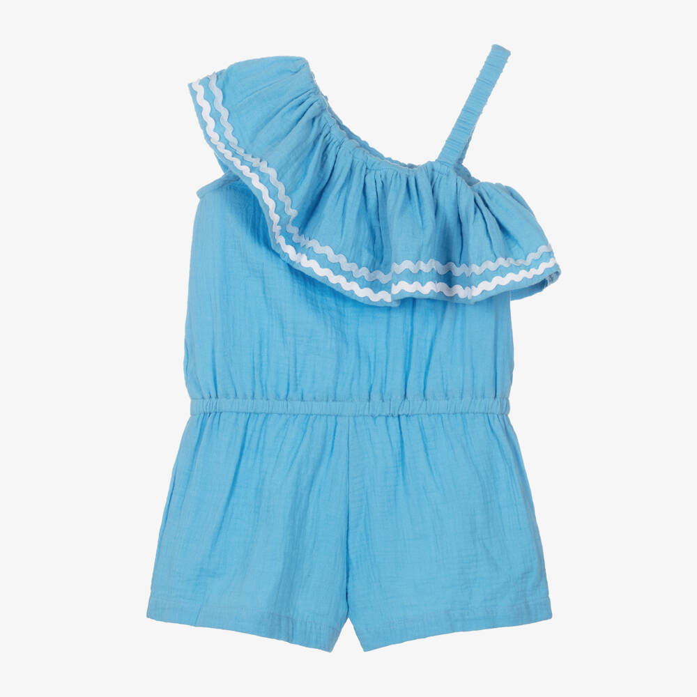 Joyday-Girls Blue Muslin Ruffle Playsuit | Childrensalon Outlet