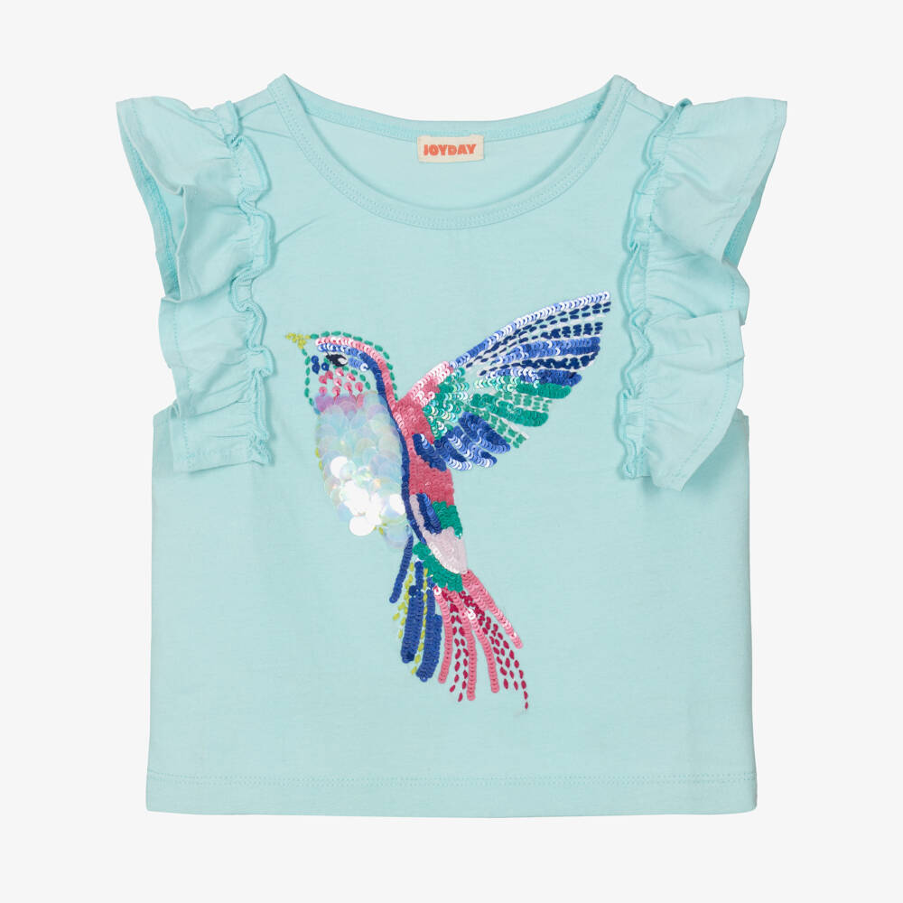 Joyday-Футболка с синими пайетками и птицей для девочек | Childrensalon Outlet
