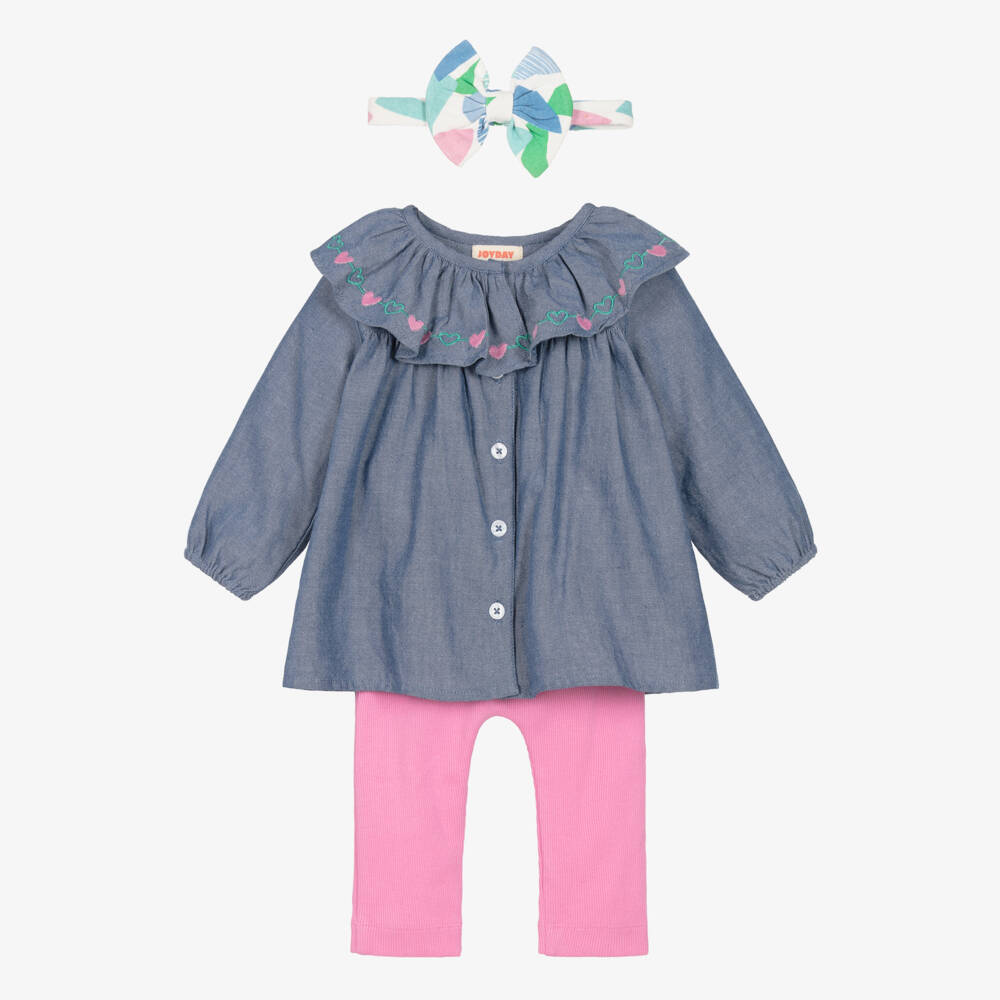 Joyday-Girls Chambray and Pink Legging Set | Childrensalon Outlet