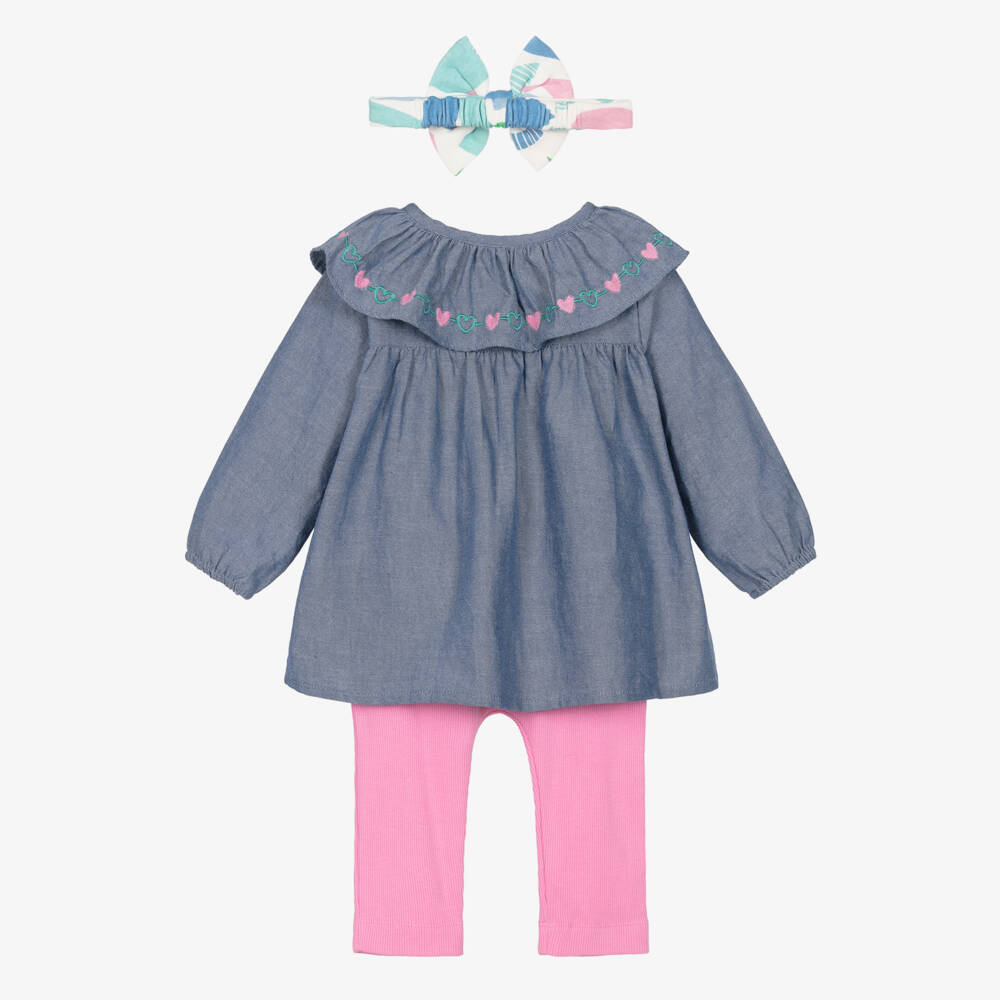 Joyday-Комплект с голубым платьем и розовыми легинсами из хлопка | Childrensalon Outlet