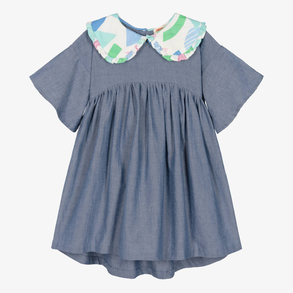 Joyday-Girls Chambray Blue Dress with Collar | Childrensalon Outlet