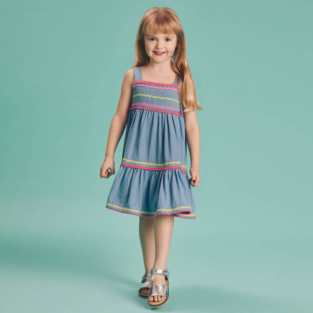 Joyday-Girls Chambray Ric Rac Dress | Childrensalon Outlet