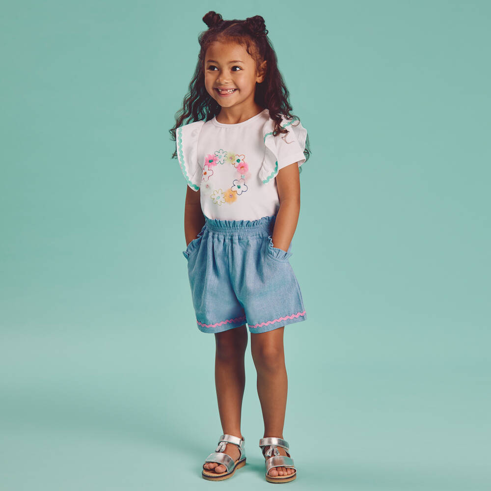 Joyday-Шорты из шамбре с розовой отделкой для девочек | Childrensalon Outlet