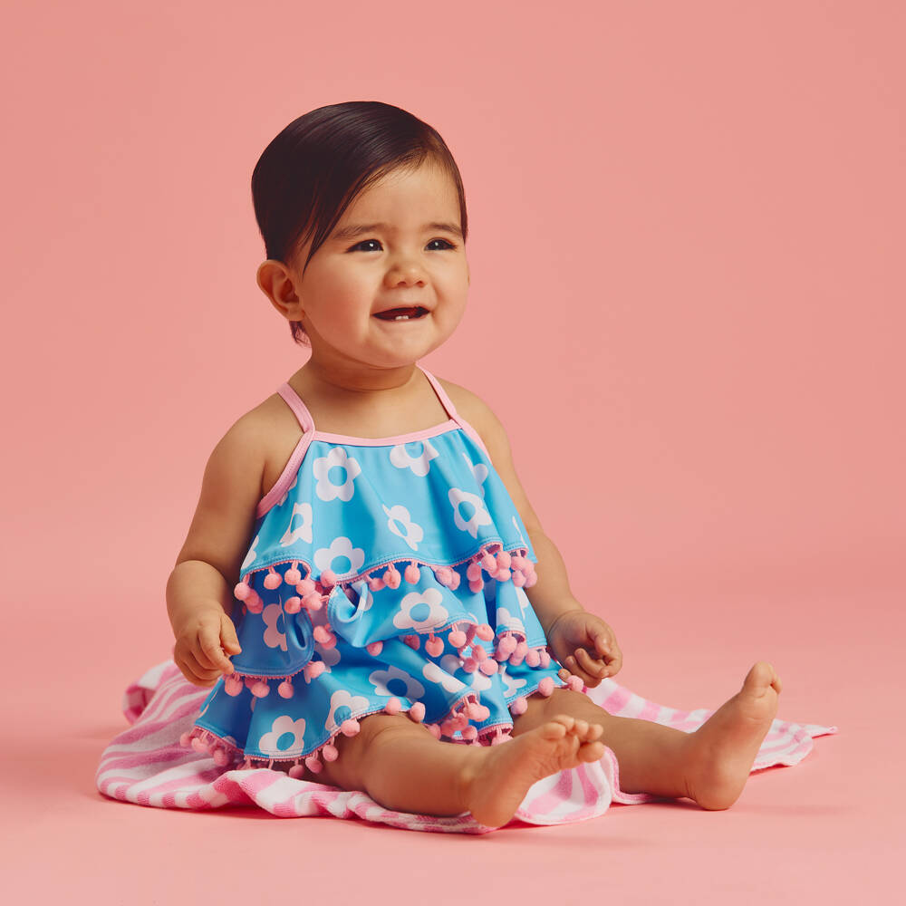 Joyday-مايوه أزرق مزين بكشكش وزهور للبنات | Childrensalon Outlet