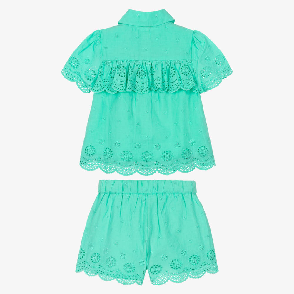 Joyday-Girls Green Eyelet Outfit Set | Childrensalon Outlet