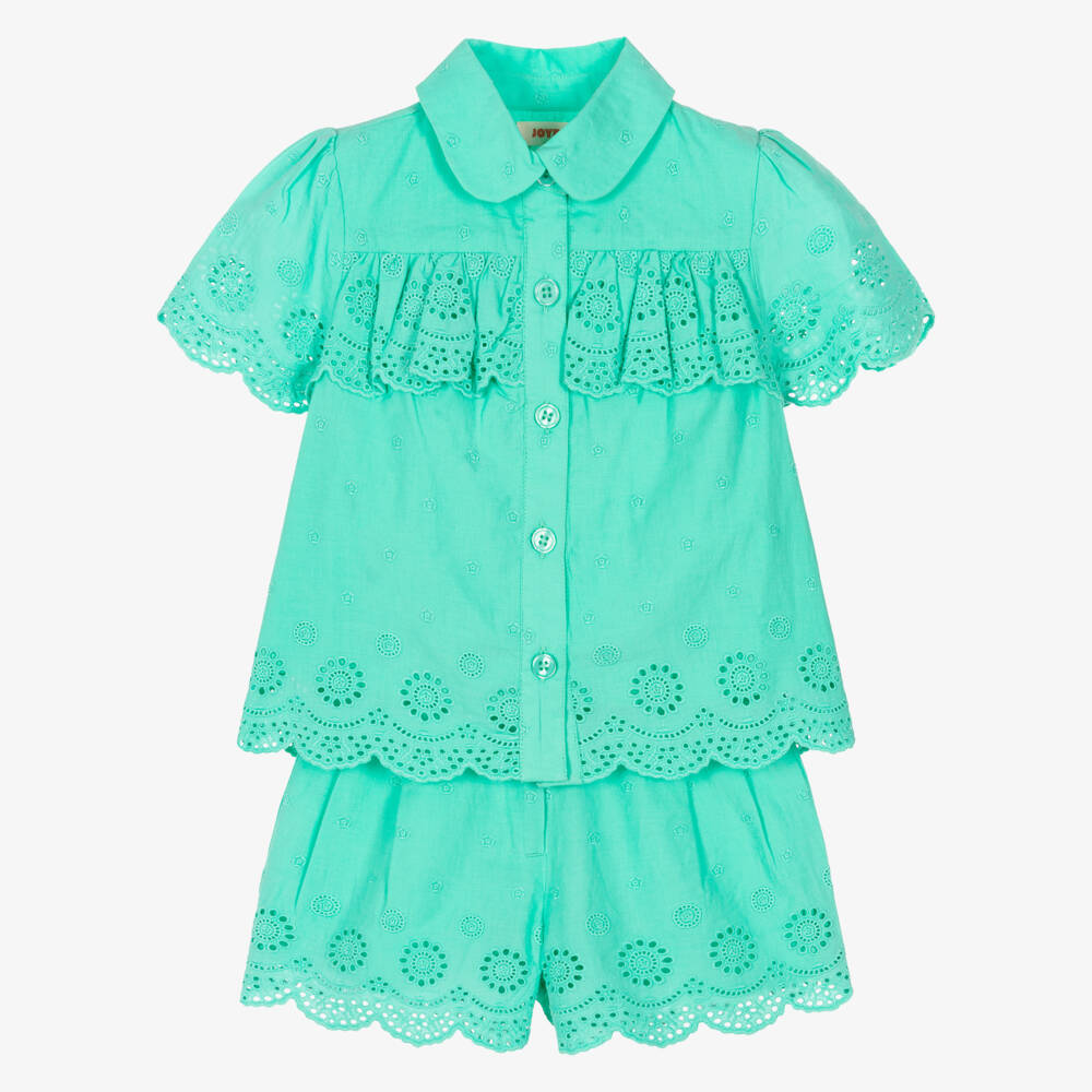 Joyday-Girls Green Eyelet Outfit Set | Childrensalon Outlet