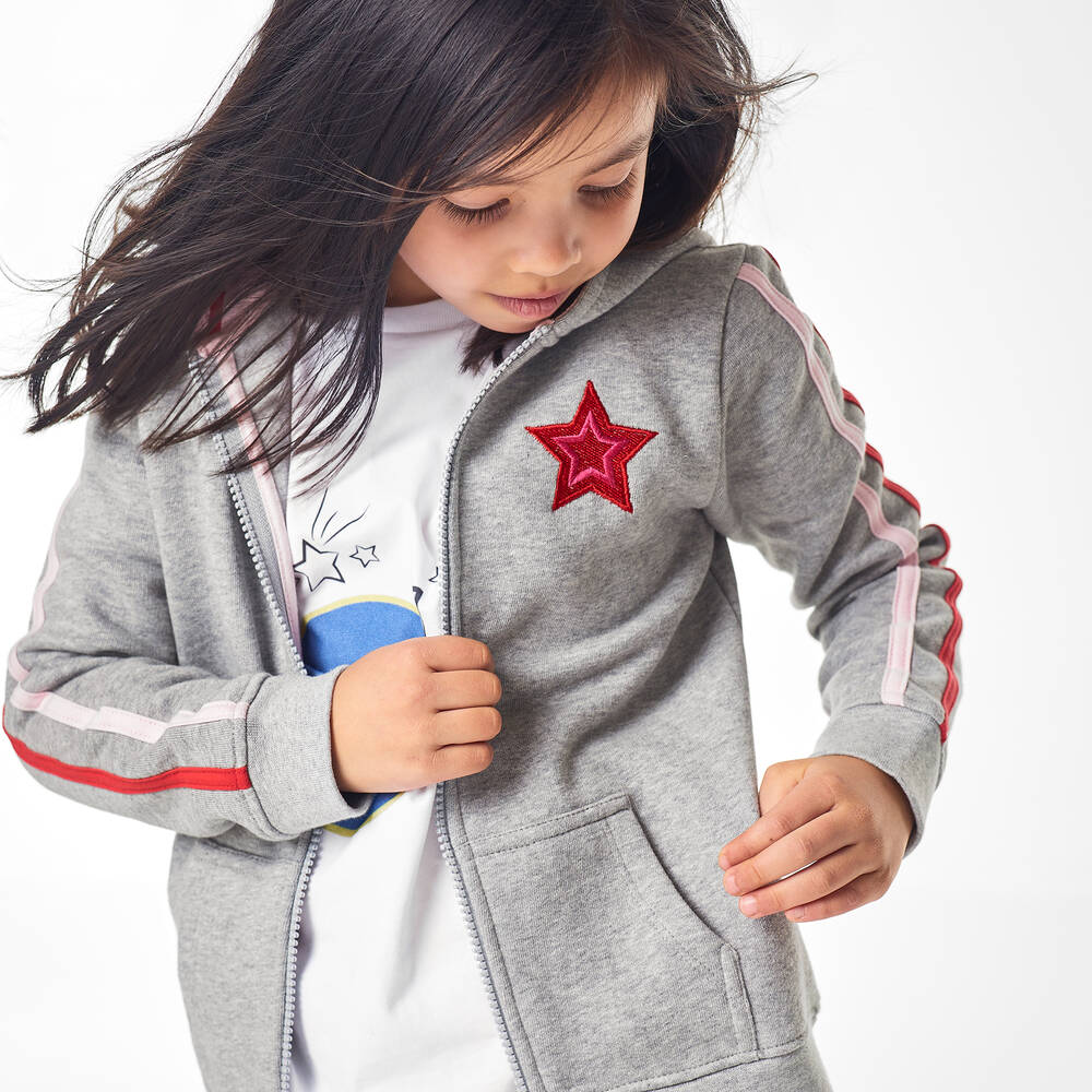 Joyday-Girls Grey Cotton Zip-Up Top | Childrensalon Outlet