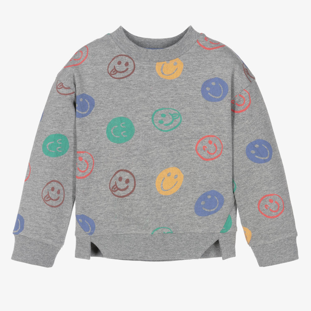 Joyday-Girls Grey Smiley Cotton Jumper | Childrensalon Outlet