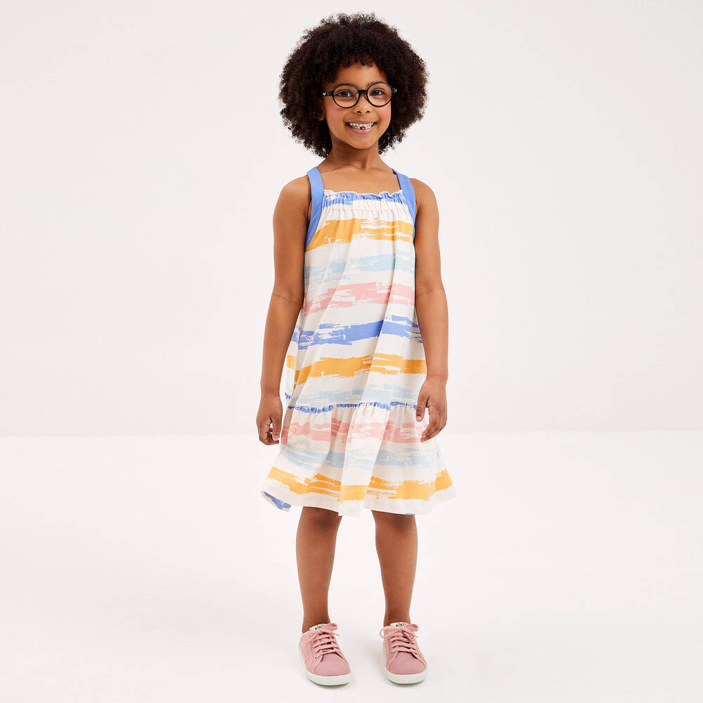 Joyday-فستان قطن جيرسي مقلم لون عاجي للبنات | Childrensalon Outlet