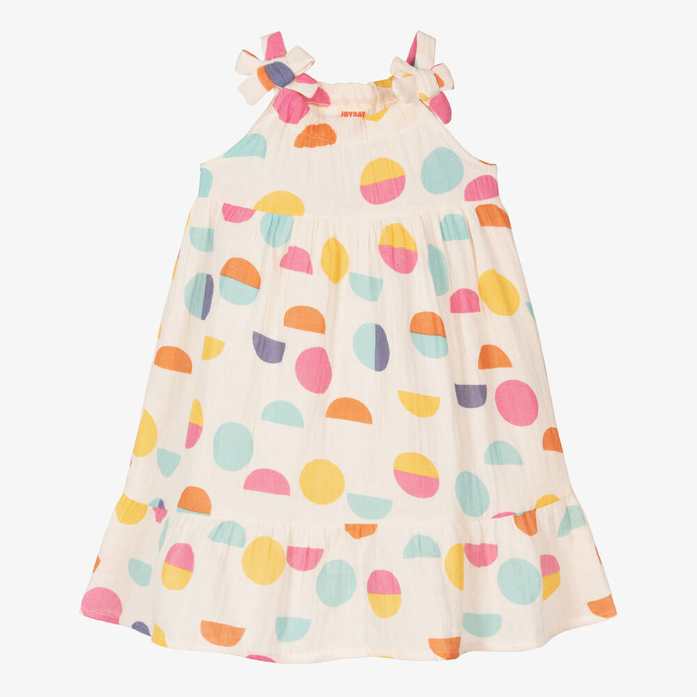 Joyday - Robe ivoire et rose en étamine de coton à cercles fille | Childrensalon