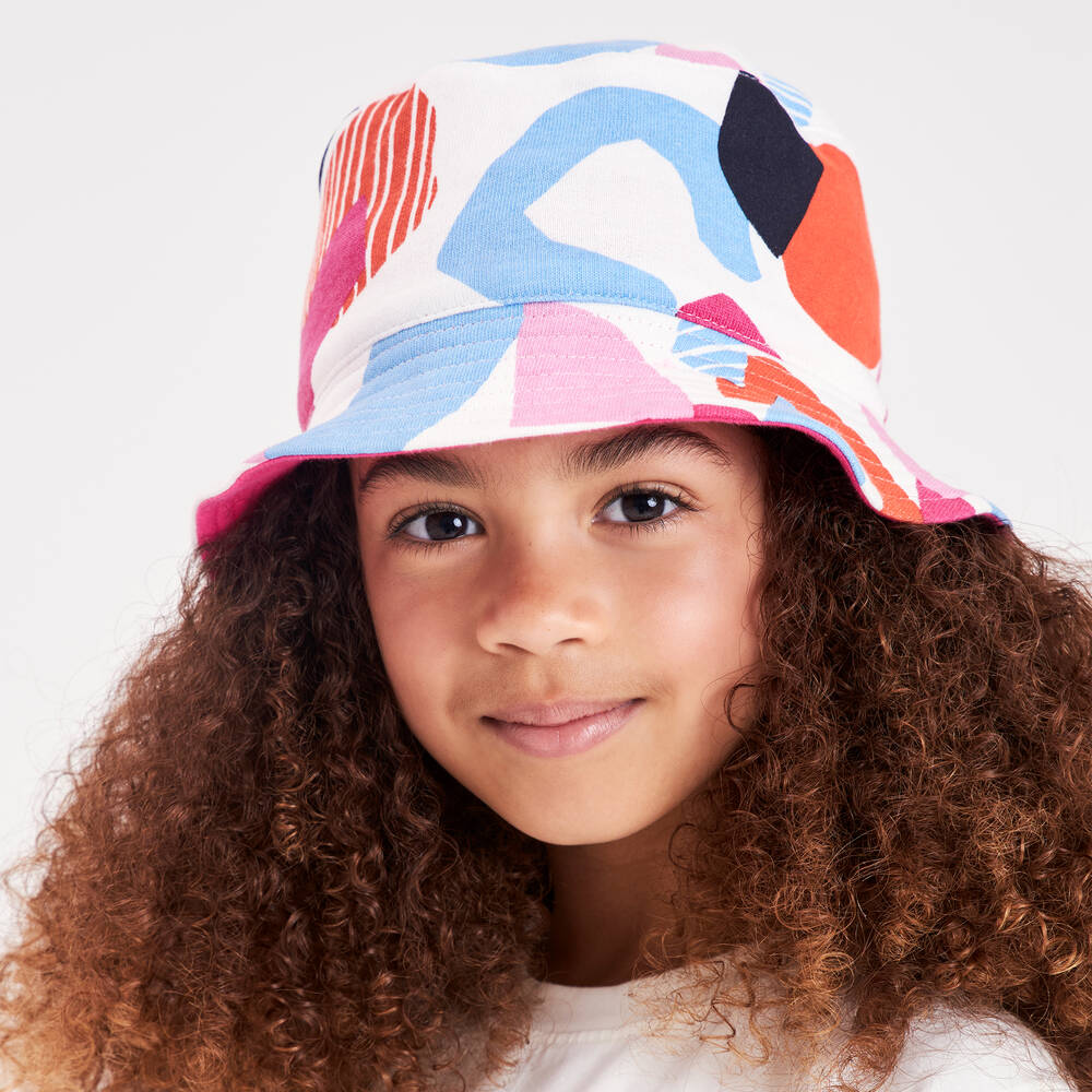 Joyday-Girls Ivory & Pink Cotton Bucket Hat | Childrensalon Outlet