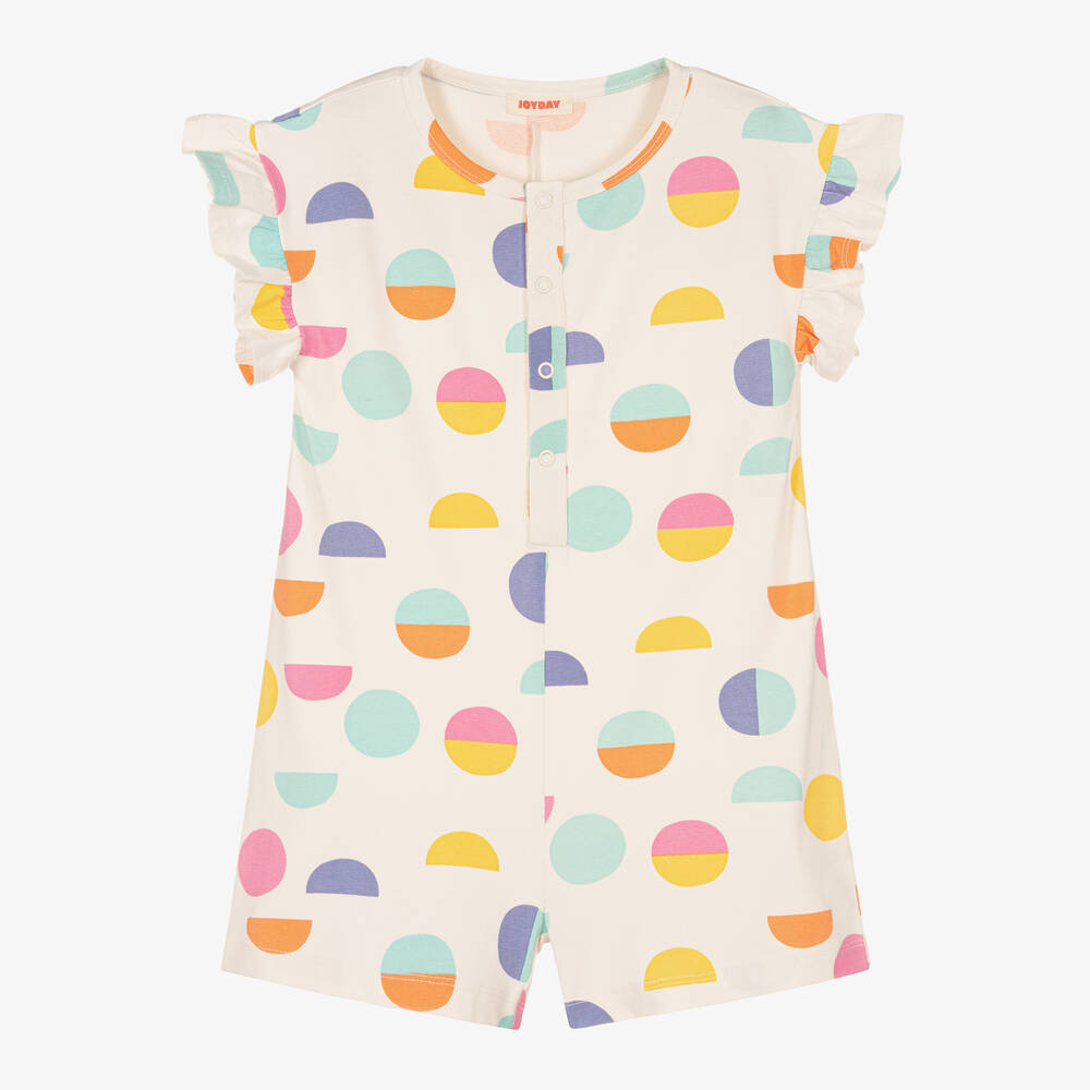 Joyday - Girls Ivory & Pink Cotton Circles Playsuit | Childrensalon