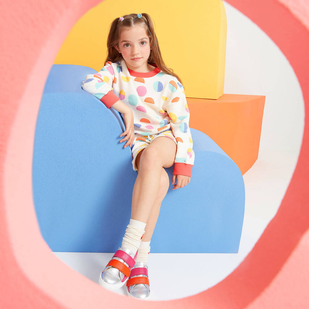 Joyday-Girls Ivory & Pink Cotton Circles Shorts Set | Childrensalon Outlet