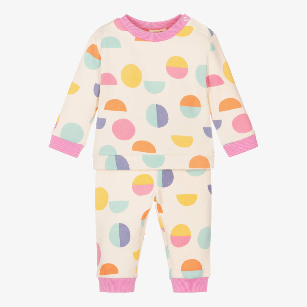 Joyday - Girls Ivory & Pink Cotton Circles Tracksuit | Childrensalon