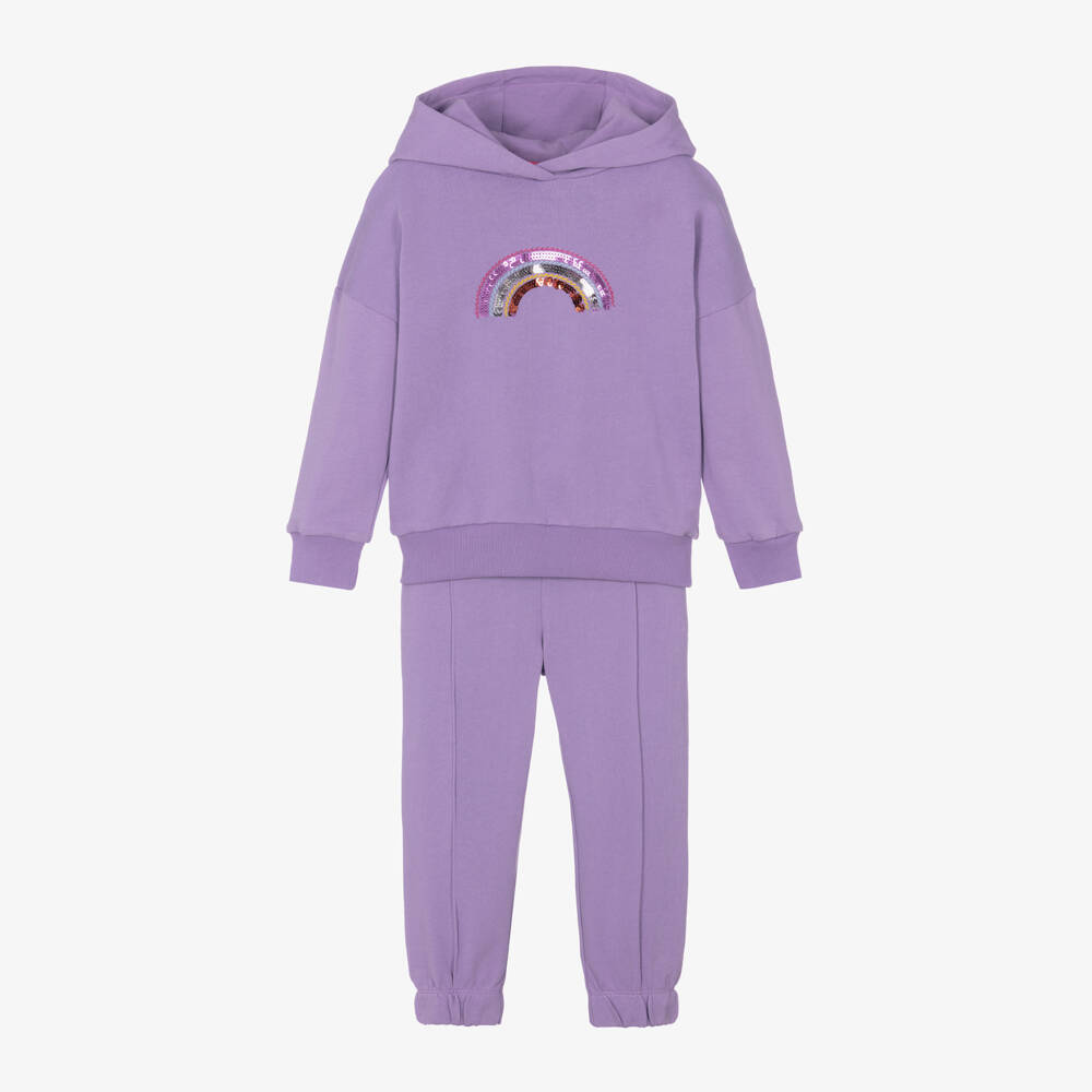 Joyday-Girls Lilac Sequin Rainbow Hoodie Set | Childrensalon Outlet