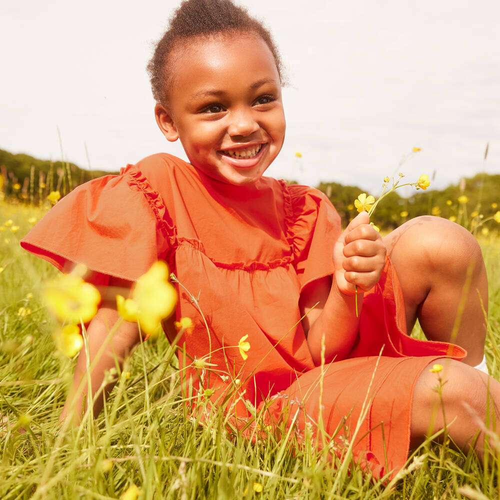 Joyday-Girls Orange Cotton Dress | Childrensalon Outlet