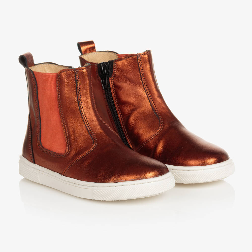 Joyday-Girls Orange Leather Zip Boots | Childrensalon Outlet