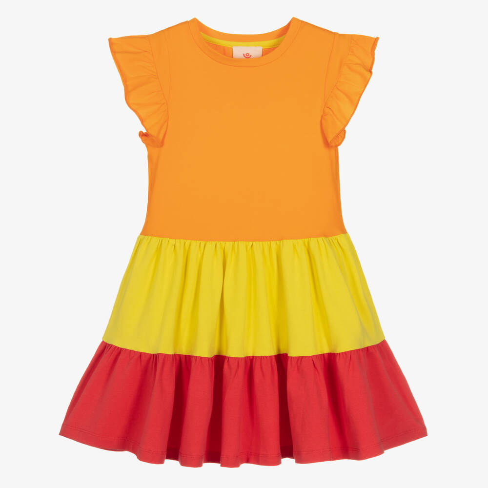 Joyday-Girls Orange & Red Cotton Jersey Dress | Childrensalon Outlet