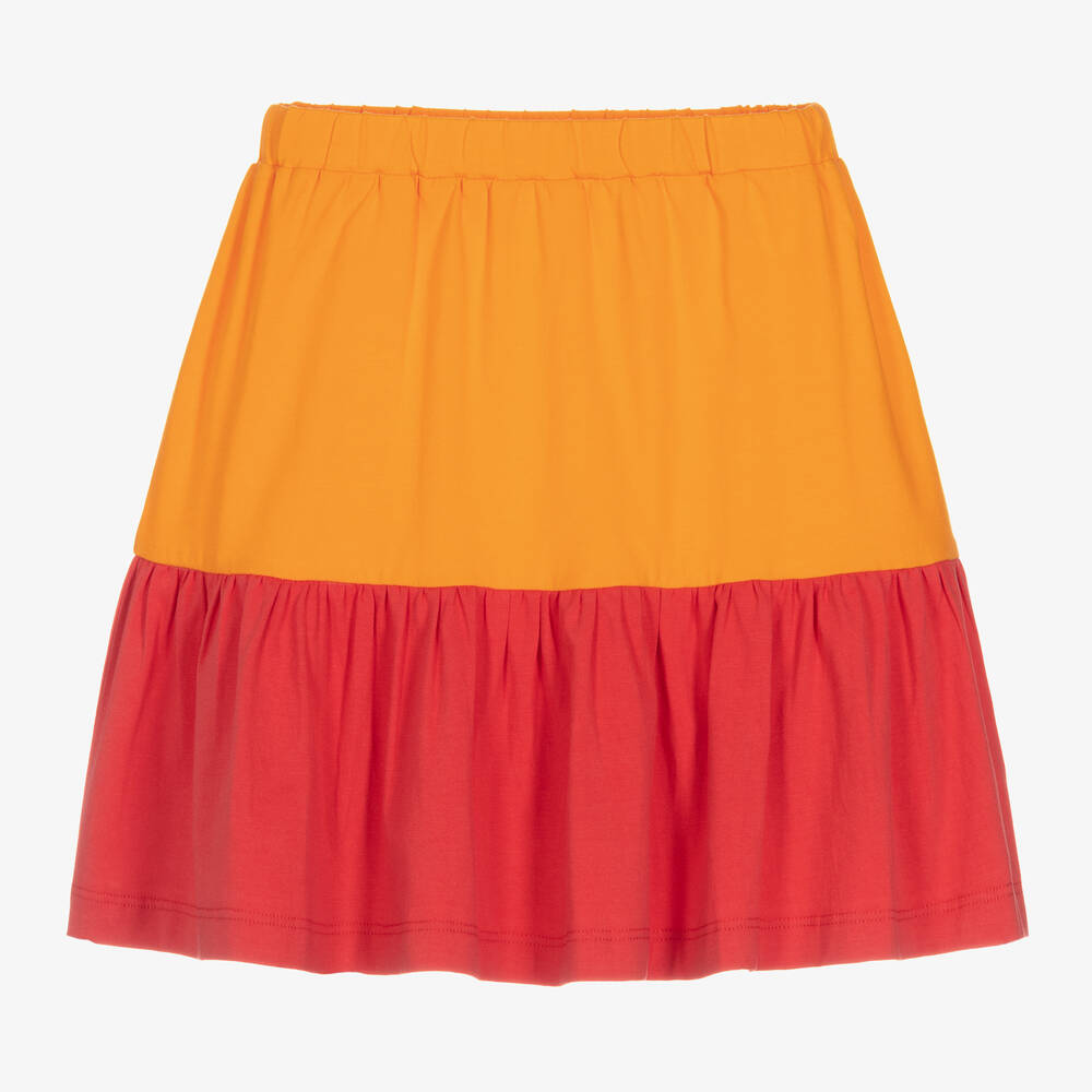 Joyday - Girls Orange & Red Cotton Jersey Skirt | Childrensalon