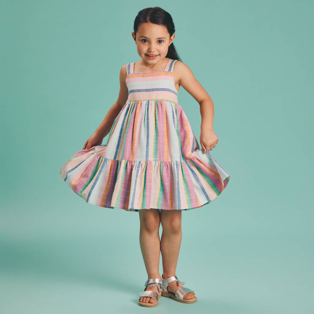 Joyday-Girls Pink & Blue Striped Cotton Dress | Childrensalon Outlet