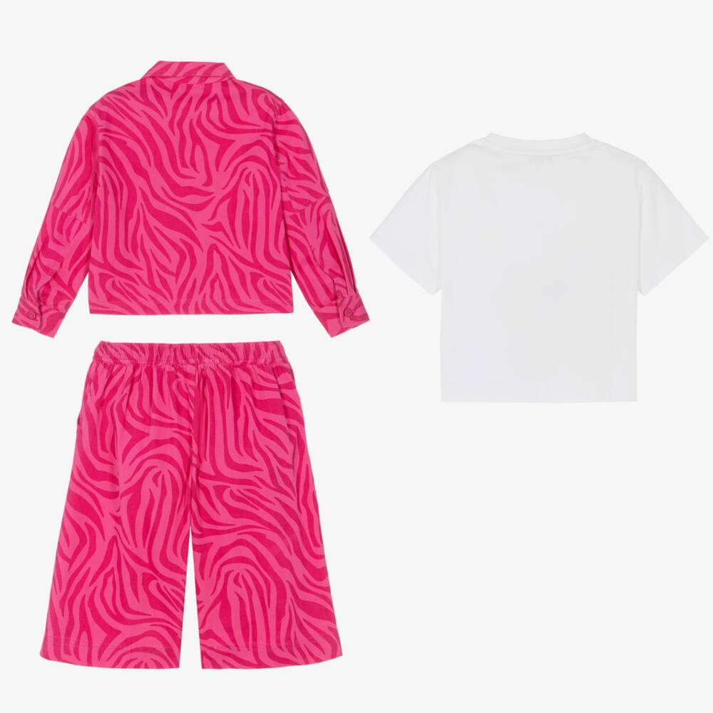 Joyday-Girls Pink Cotton Animal Print Culottes Set | Childrensalon Outlet