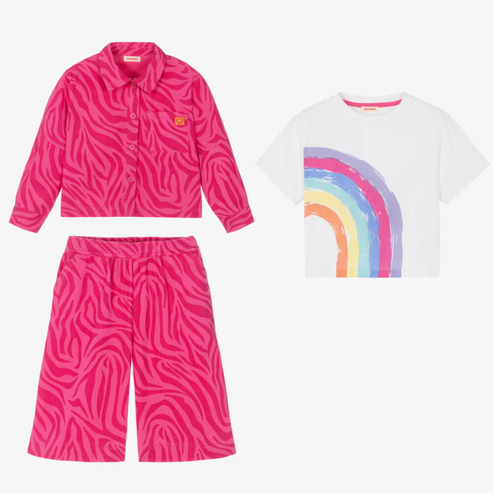 Joyday-Girls Pink Cotton Animal Print Culottes Set | Childrensalon Outlet