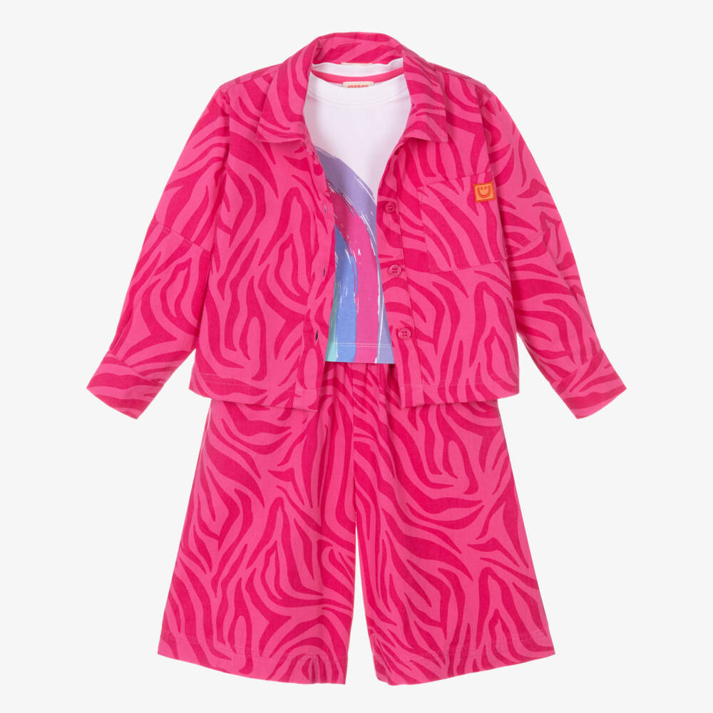 Joyday-Girls Pink Cotton Animal Print Culottes Set | Childrensalon Outlet