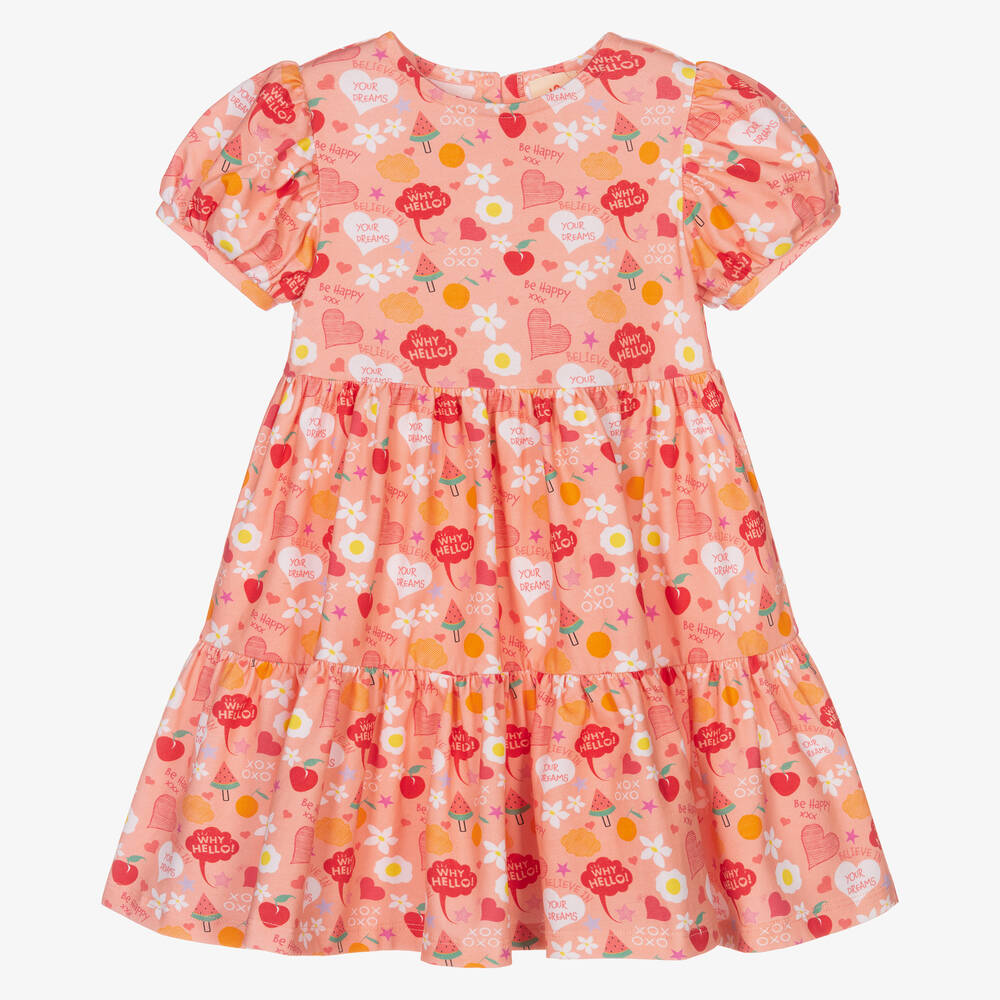 Joyday - Robe rose en coton imprimé doodle fille | Childrensalon
