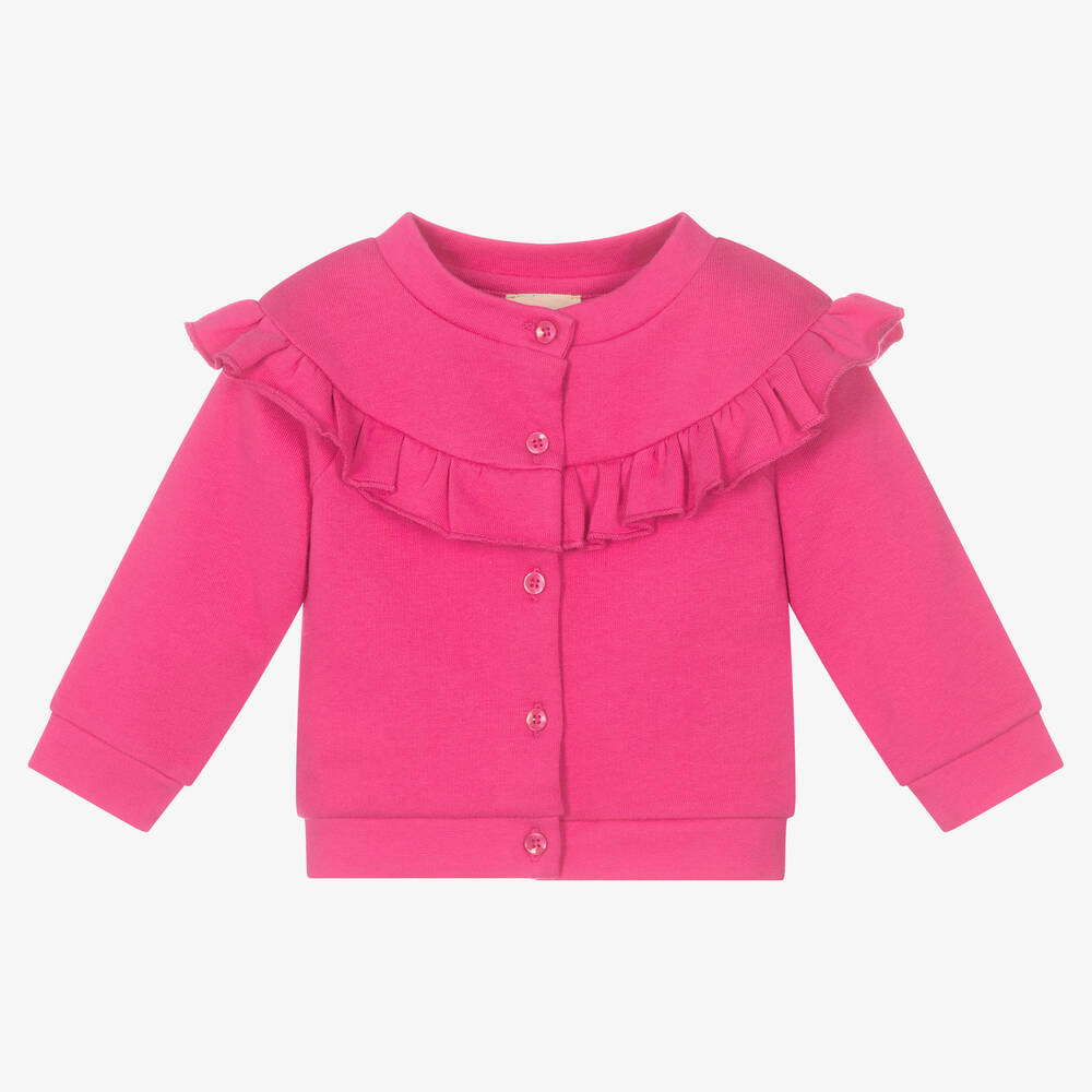 Joyday - Girls Pink Cotton Ruffle Cardigan | Childrensalon