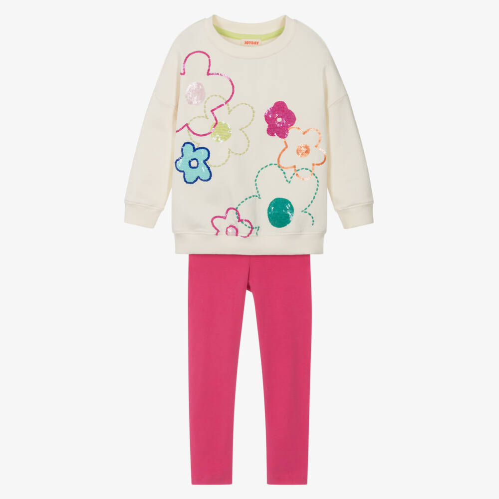 Joyday-Girls Pink Floral Cotton Leggings Set | Childrensalon Outlet