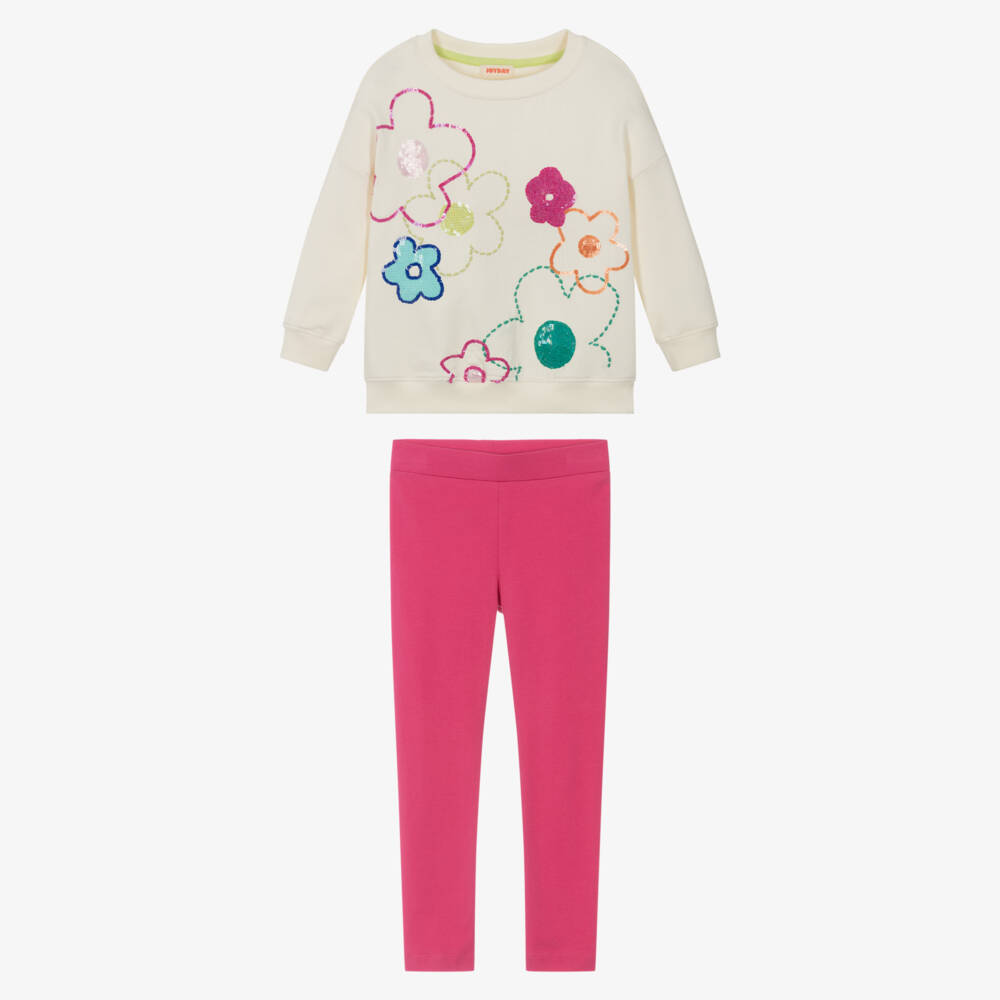 Joyday-Girls Pink Floral Cotton Leggings Set | Childrensalon Outlet