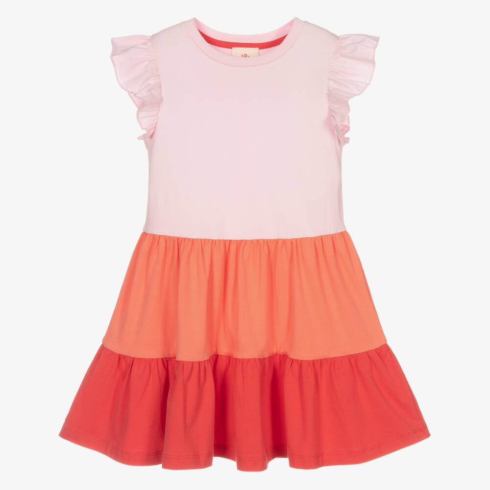 Joyday - فستان قطن جيرسي لون زهري وبرتقالي وأحمر | Childrensalon
