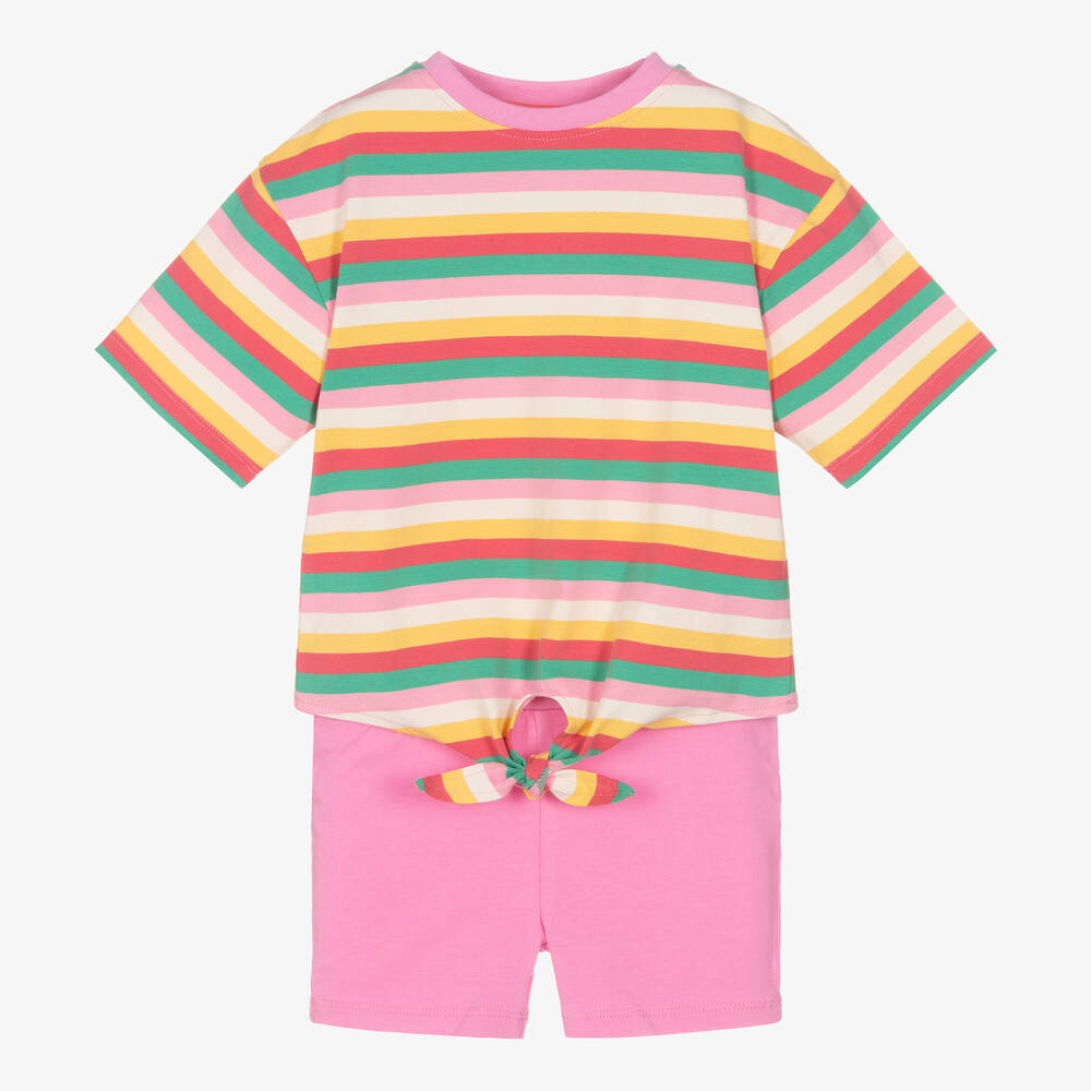 Joyday - Rosa Streifen-Baumwolltop & Shorts | Childrensalon