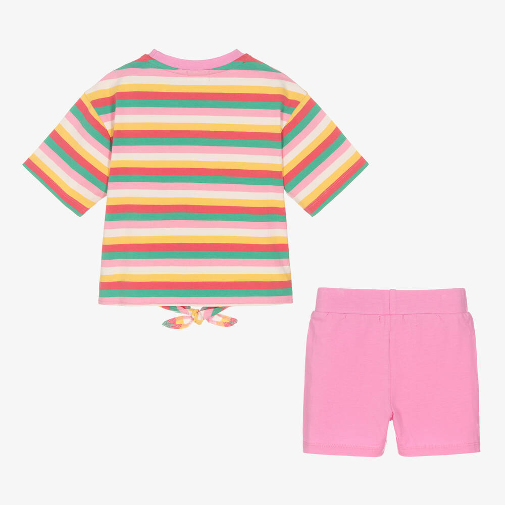 جويداي-طقم شورت قطن جيرسي مقلم لون زهري للبنات | Childrensalon Outlet