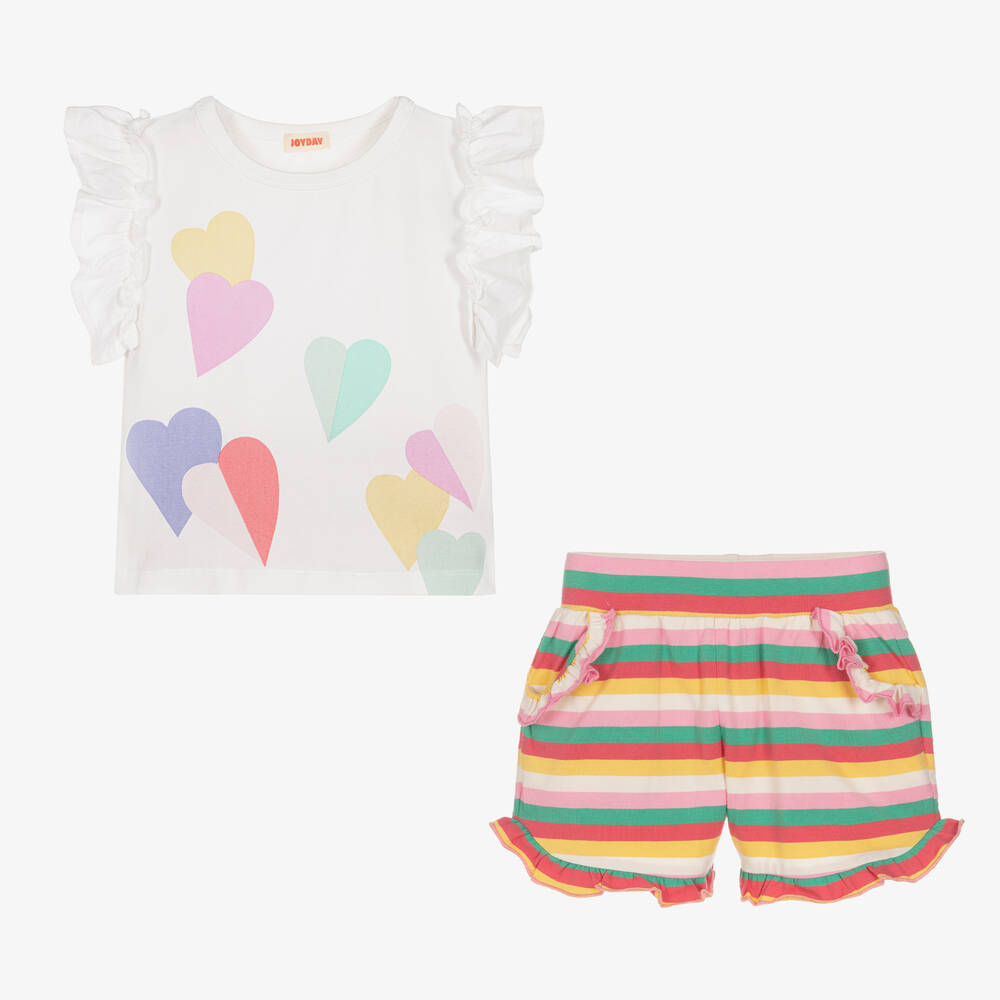 Joyday-Girls Pink Striped Cotton Shorts Set | Childrensalon Outlet
