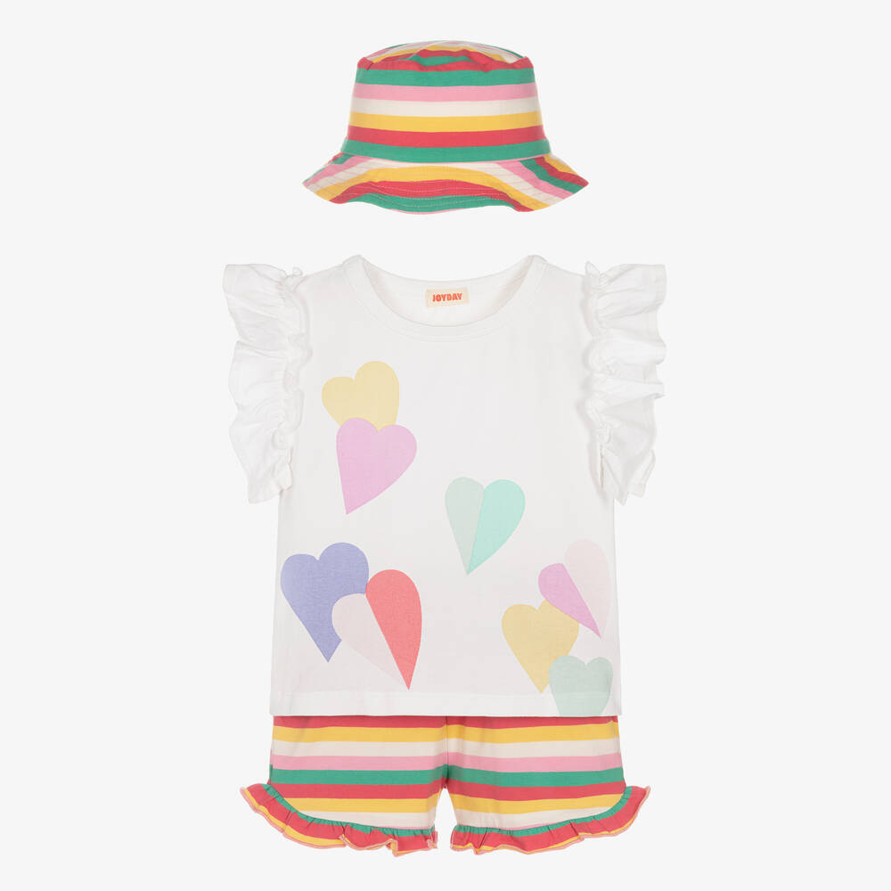 Joyday - Rosa Streifen-Baumwolltop & Shorts | Childrensalon