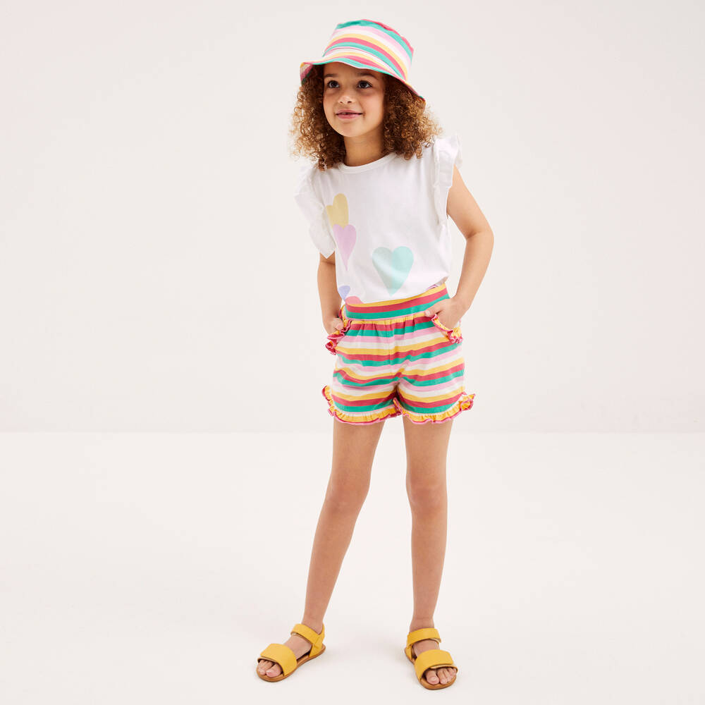 Joyday-Girls Pink Striped Cotton Shorts Set | Childrensalon Outlet