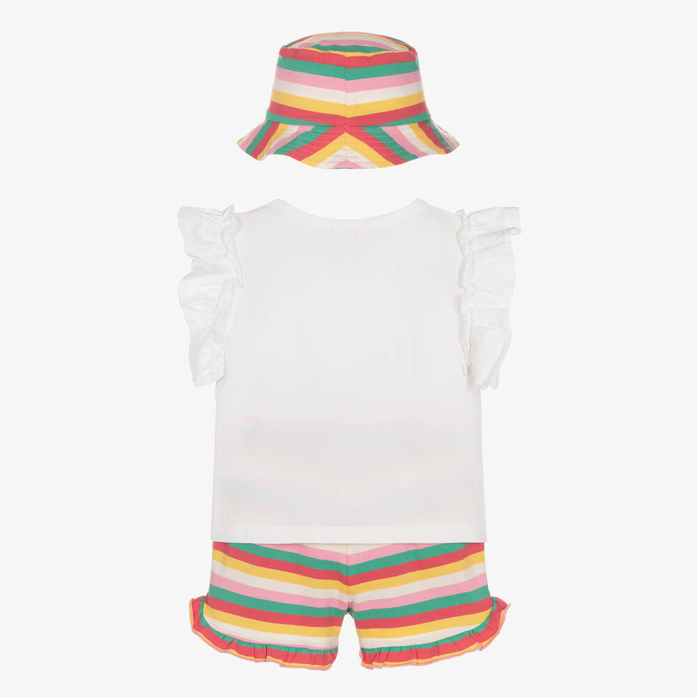 Joyday-Girls Pink Striped Cotton Shorts Set | Childrensalon Outlet